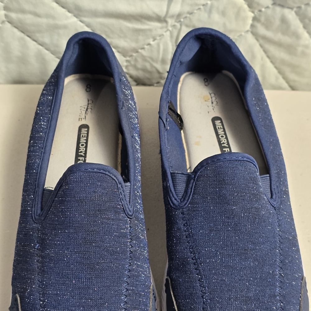 Ladies Navy Slip-On Sneakers with White Soles - Picture 3 of 9